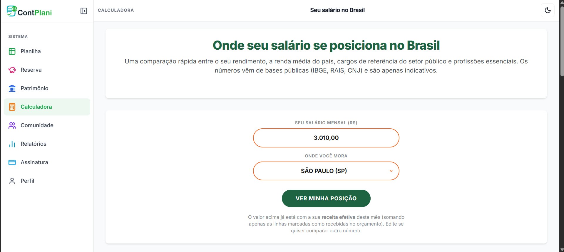 Calculadora do salário líquido com descontos detalhados